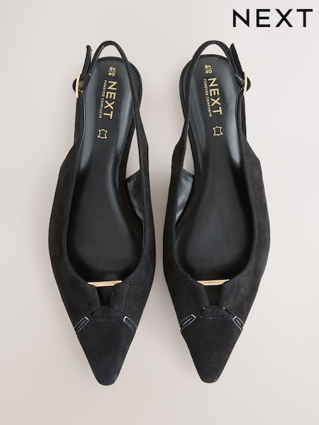 Black Forever Comfort® Premium Leather Pointed Toe Hardware Slingback Shoes (F24374) | £45