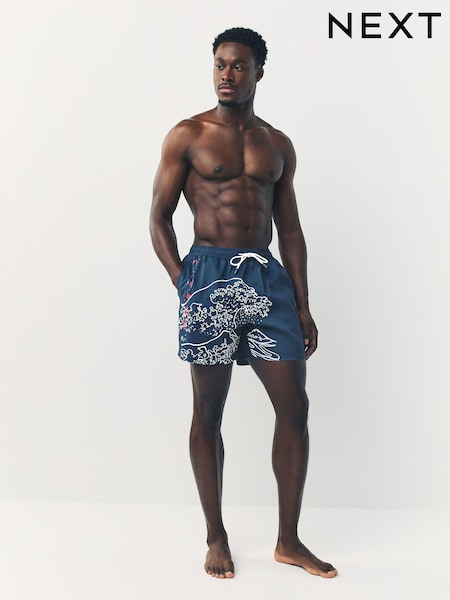 Blue Hokusai License Printed Swim Shorts (F24448) | £22