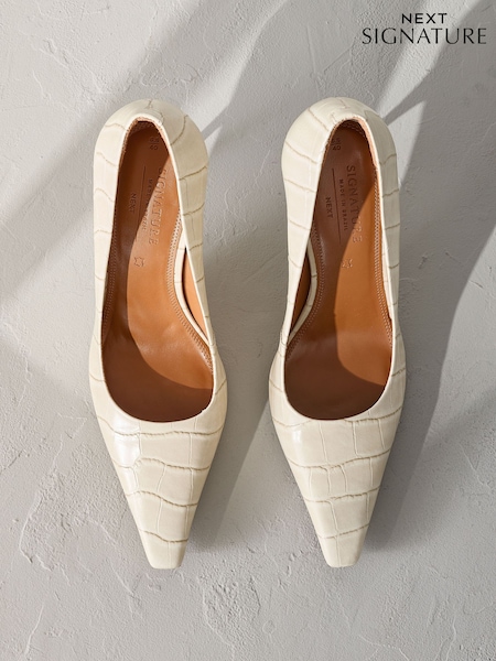 Bone Signature Premium Leather Croc Embossed Pointed Toe Court Heels (F24485) | £65