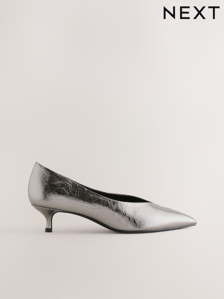 Pewter Standard/Wide Fit Forever Comfort® Point Toe Low Kitten Heels (F24490) | £29