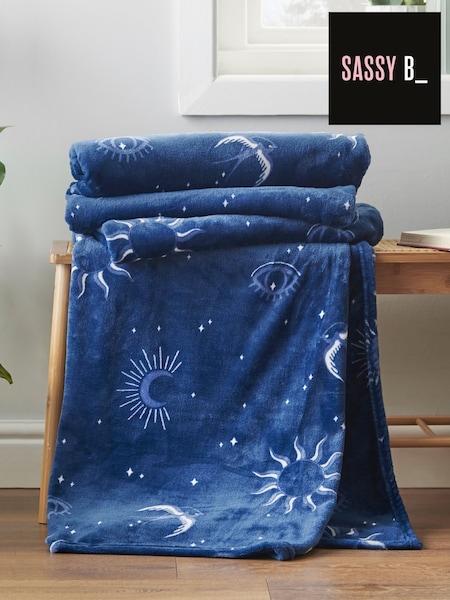 Sassy B Navy Blue Astrology Cosy Fleece Oversized Throw (F24751) | £22