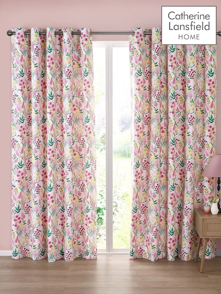 Catherine Lansfield Pink Tilly Floral Fully Reversible Eyelet Curtains (F24753) | £60