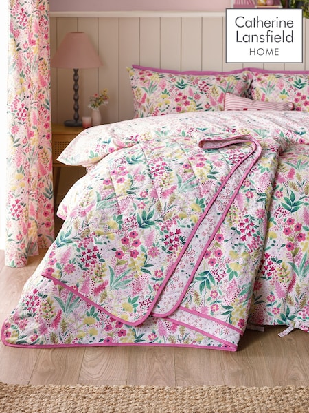 Catherine Lansfield Pink Tilly Floral Reversible Bedspread (F24754) | £55