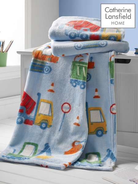 Catherine Lansfield Blue Digger Dreams Cosy Fleece Throw (F24759) | £13