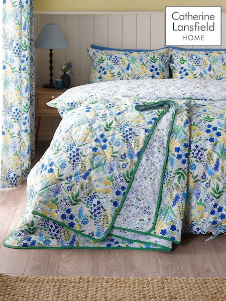 Catherine Lansfield Blue Tilly Floral Reversible Bedspread (F24762) | £55
