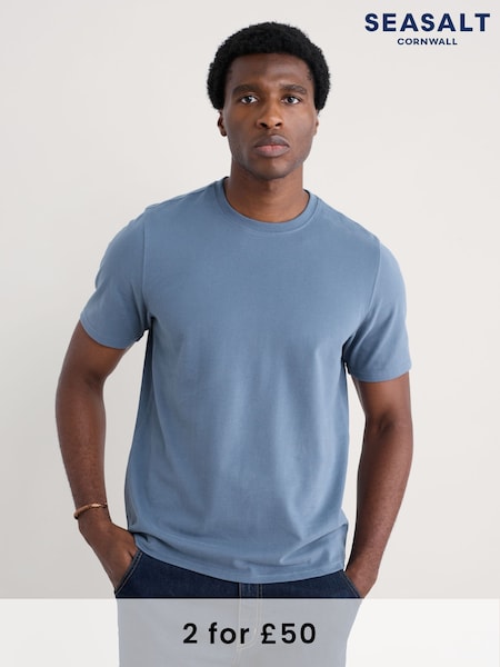 Seasalt Cornwall Blue Mens 100% Cotton Merthen T-Shirt (F24790) | £28