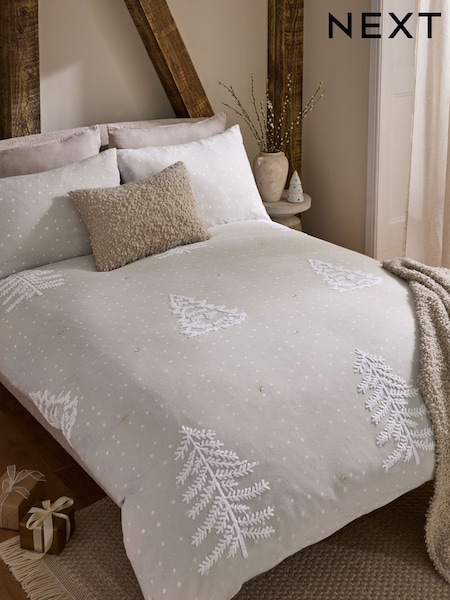 Natural Trees Christmas Brushed Tufted Duvet Cover and Pillowcase Set (F24794) | £45 - £75