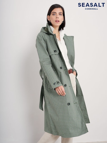 Seasalt Cornwall Green Tall 100% Cotton Penweathers Waterproof Trench Coat (F24809) | £170