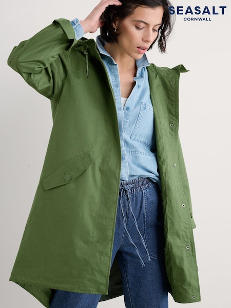 Seasalt Cornwall Green Tall Seafaring Waterproof Coat (F24832) | £165