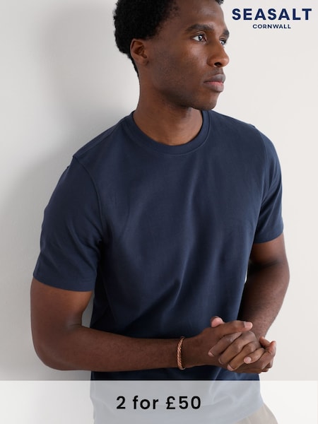 Seasalt Cornwall Blue Mens Merthen 100% Cotton T-Shirt (F24836) | £28
