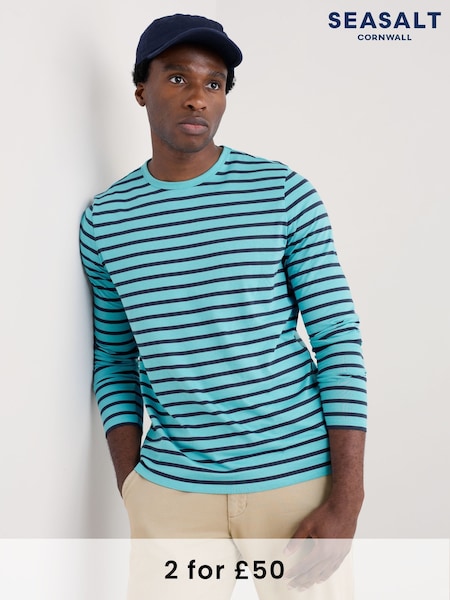 Seasalt Cornwall Blue Mens Sailor 100%  Cotton Shirt With Crew Neck (F24859) | £36