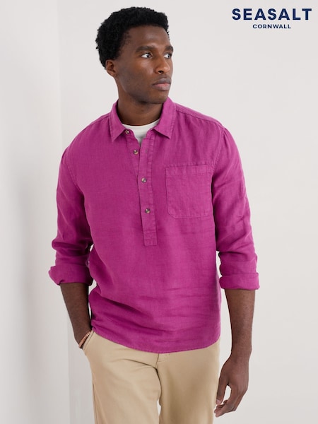 Seasalt Cornwall Purple Mens Artists 100% Linen Shirt (F24864) | £70