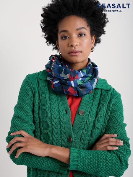 Seasalt Cornwall Black May Garland Printed Scarf (F24874) | £30