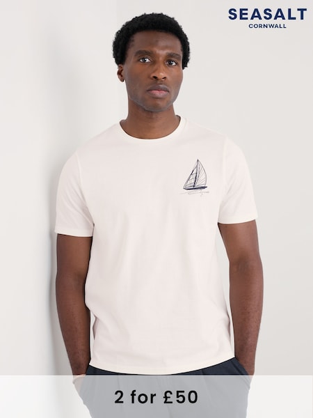 Seasalt Cornwall White Mens Loggerhead 100% Cotton T-Shirt (F24880) | £28