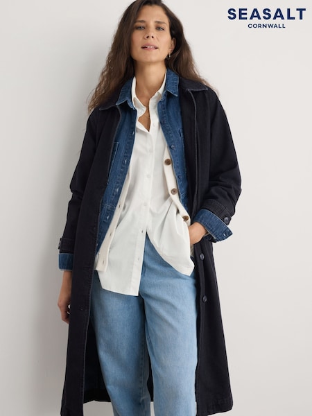 Seasalt Cornwall Blue Petite Boscastle Cotton Trench Coat (F24892) | £125