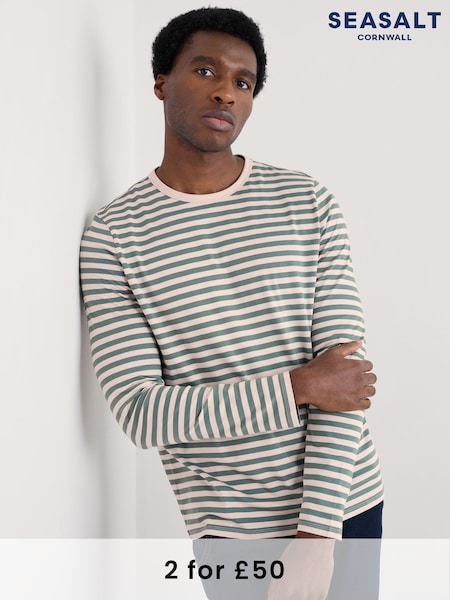 Seasalt Cornwall Green Mens Sailor 100% Cotton With Crew Neck T-Shirt (F24897) | £36
