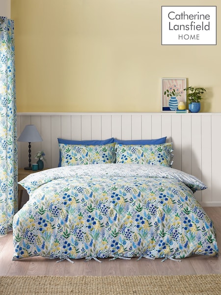 Catherine Lansfield Blue Tilly Floral Reversible Duvet Cover Set (F24979) | £18 - £35