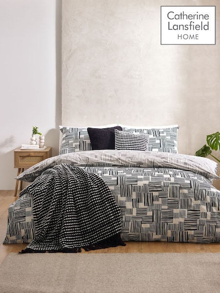 Catherine Lansfield Black/White Blocks Geo Reversible Duvet Cover Set (F24981) | £17 - £35