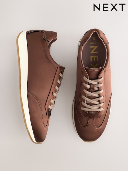 Chocolate Brown Slim Forever Comfort® Satin Lace-Up Jogger Trainers (F25007) | £44