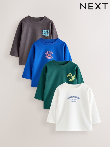 Multi Bright Long Sleeve Graphic Print T-Shirts 4 Pack (3mths-7yrs) (F25031) | £16 - £20