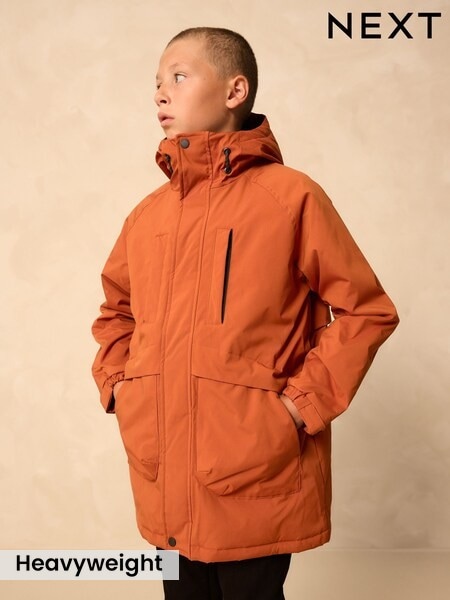 Orange Shower Resistant Fleece Lined Parka Coat (3-16yrs) (F25041) | £38 - £48