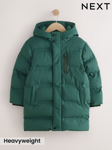 Khaki Green Waterproof Long Line Fleece Lined Puffer Coat (3-17yrs) (F25049) | £45 - £61
