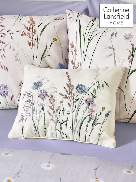 Catherine Lansfield Purple Grasmere Floral Embroidered Cushion (F25056) | £13