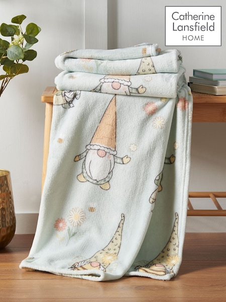 Catherine Lansfield Green Spring Gonks Cosy Fleece Throw (F25059) | £13