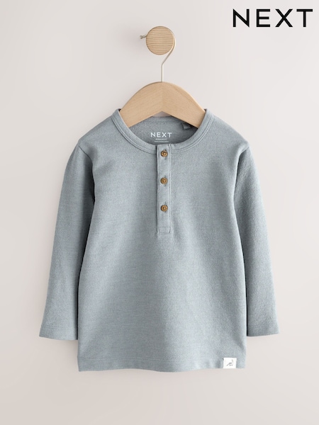Blue Long Sleeve Henley Neck T-Shirt (3mths-7yrs) (F25064) | £6 - £8