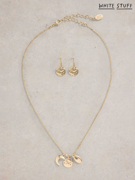 White Stuff Gold Tone Luna Earrings & Necklace Set (F25112) | £25
