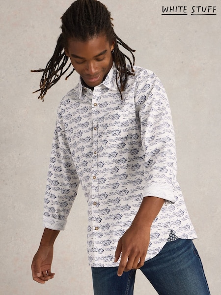 White Stuff White Shoal Fish Printed 100% Organic Cotton Shirt (F25117) | £55