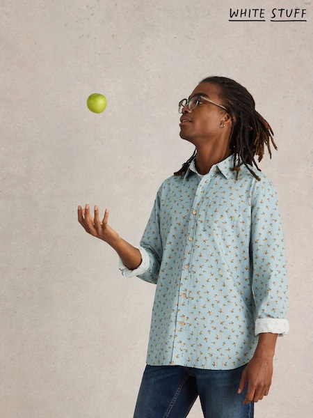 White Stuff Blue 100% Organic Cotton Origami Printed Shirt (F25147) | £55