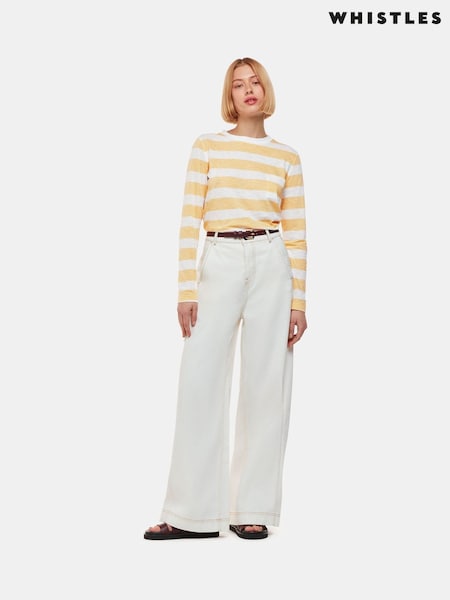 Whistles Yellow Stripe Crew Neck Pocket 100% Cotton Top (F25182) | £49
