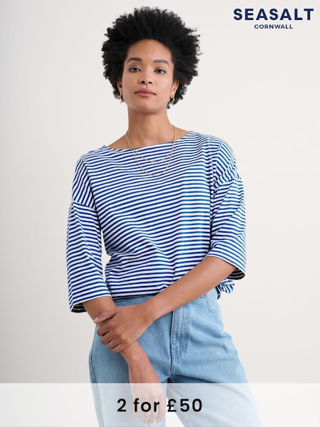 Seasalt Cornwall Blue Tremayne Quay Jersey 100% Cotton Top (F25203) | £30