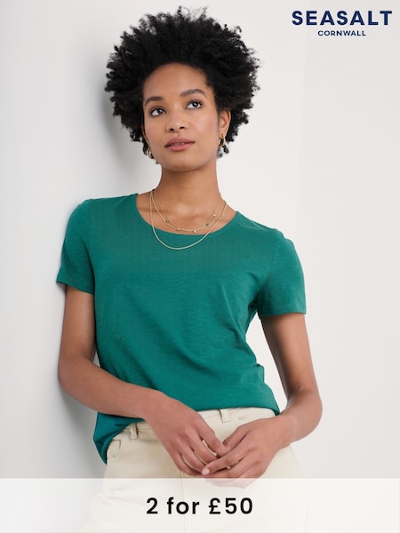 Seasalt Cornwall Green Camerance Scoop Neck 100% Cotton T-Shirt (F25230) | £26