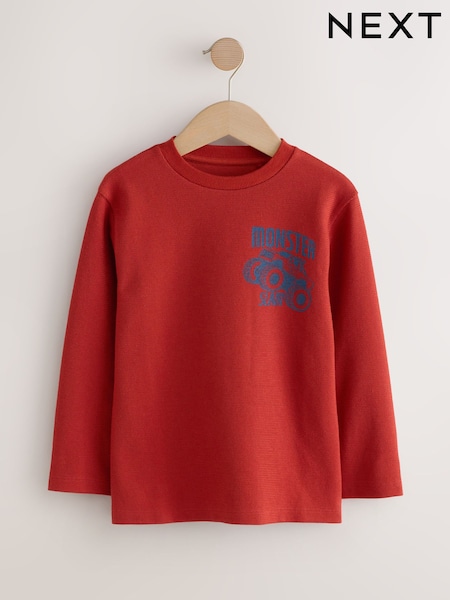 Rust Red Monster Truck Graphic Long Sleeve Textured T-Shirt (3-16yrs) (F25268) | £9 - £12