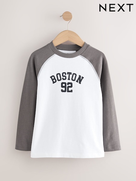 White/Grey Varsity Long Sleeve Cotton T-Shirt (3-16yrs) (F25296) | £8 - £11