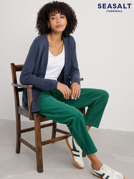 Seasalt Cornwall Blue Riverboat Long 100% Cotton Cardigan (F25310) | £70