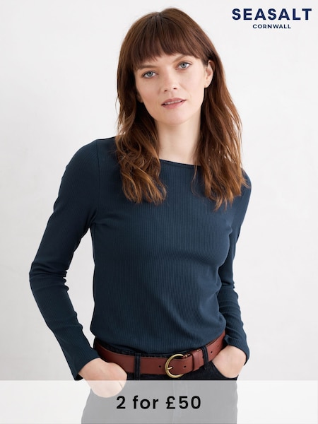 Seasalt Cornwall Blue Gorse Lane Jersey Rib Top (F25333) | £28