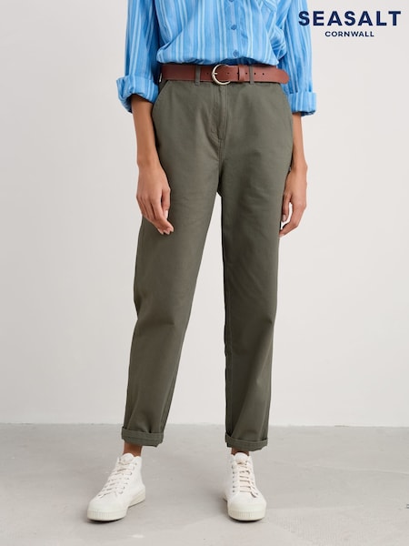 Seasalt Cornwall Green Petite Mor Path Tapered 100% Cotton Trousers (F25388) | £66