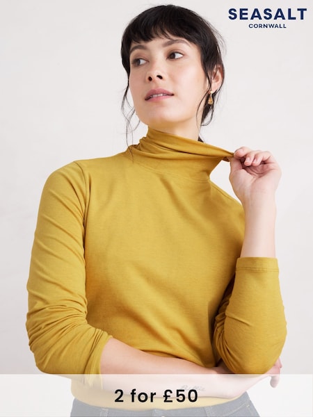 Seasalt Cornwall Yellow Landing Roll Neck Top (F25417) | £30