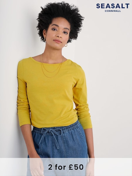 Seasalt Cornwall Yellow Easel Long Sleeve Jersey Top (F25418) | £28