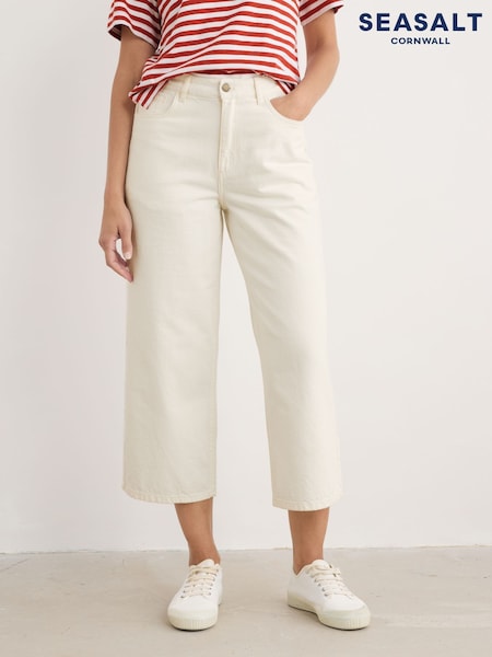 Seasalt Cornwall Cream Tall Petite Sennen Cove Wide Leg 100% Cotton Jeans (F25442) | £68