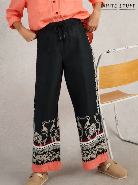 White Stuff Black Belle 100% Linen Wide Leg Trousers (F25443) | £69
