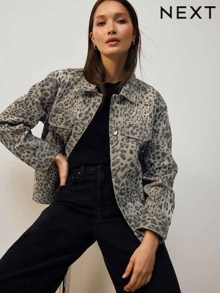Leopard Oversized Relaxed Fit Denim Trucker Jacket (F25447) | £40