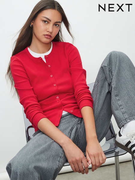 Red Henley Button Through Long Sleeve Ribbed T-Shirt (F25453) | £20