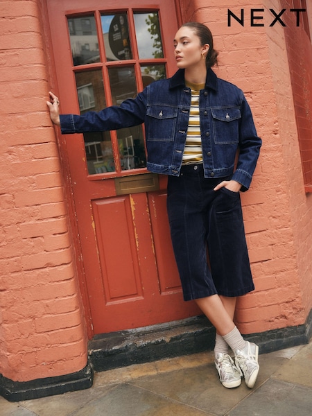 Dark Blue Cord Collar Denim Jacket (F25455) | £40