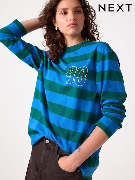 Green/Blue Graphic Stripe Long Sleeve Crewneck T-Shirt (F25463) | £17
