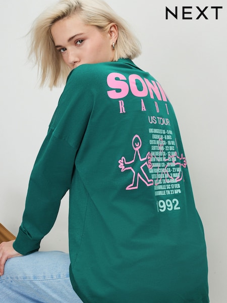 Green/Pink Graphic Long Sleeve Crew Neck Top (F25473) | £26