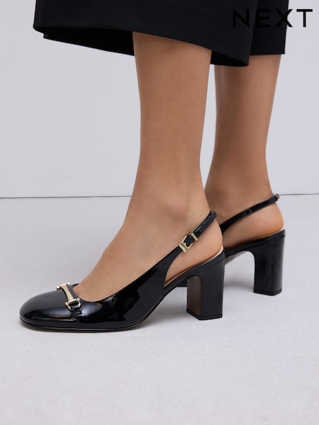 Black Standard/Wide Fit Forever Comfort® Hardware Slingback Block Heels (F25482) | £0